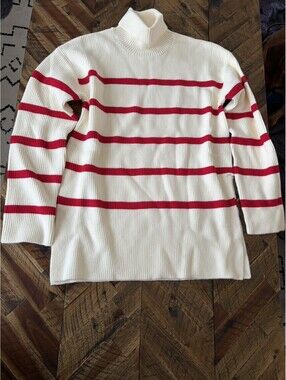The Drop Camille Stripped Drop Shoulder Turtleneck Sweater Size M
